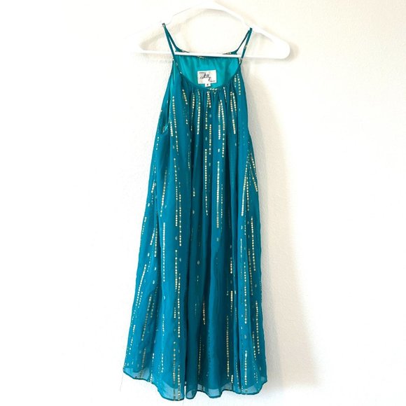 Milly of New York Dress Silk Green Metallic Gold Stripes Polka Dots Size 8 - Picture 10 of 10
